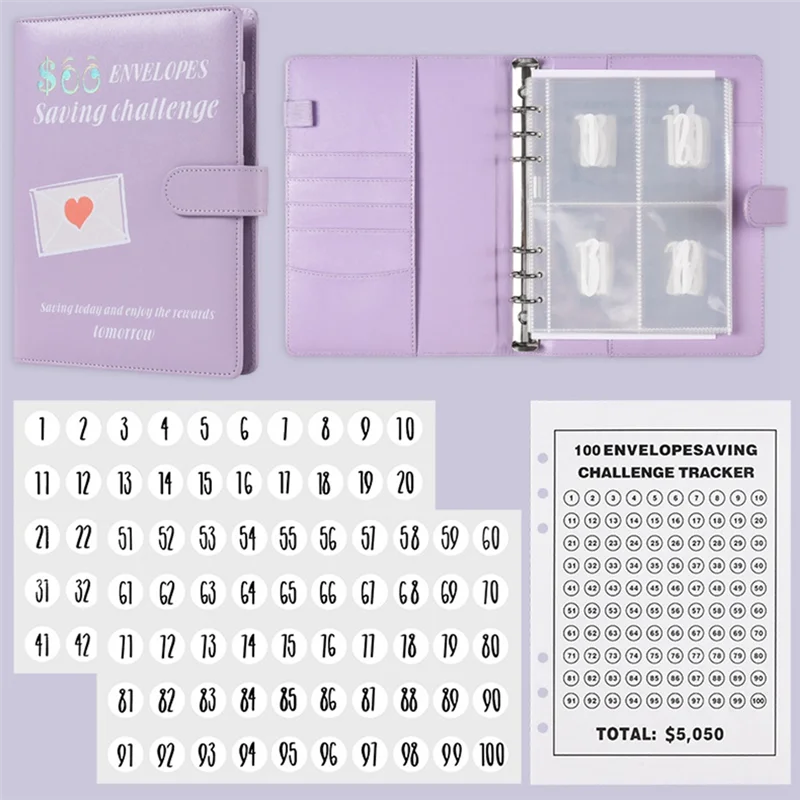 مظاريف ABDE-100 مقاس A5 لتوفير المال مع مظاريف نقدية - كتاب التحدي لتوفير 5,050 لعيد الحب