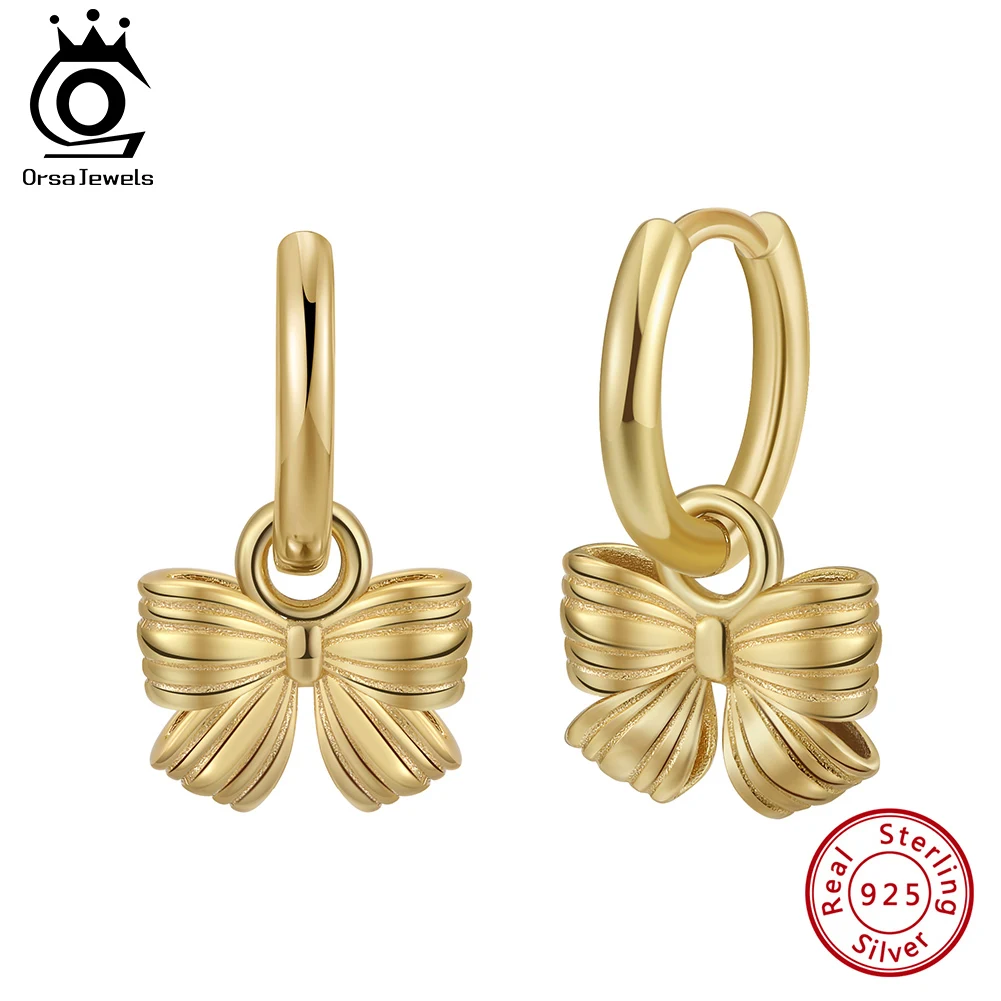 

ORSA JEWELS 100% 925 Sterling Silver Bow Knot Drop Dangle Earrings Daily Sweet for Girls Bow Pendant Earrings Temperament SE412