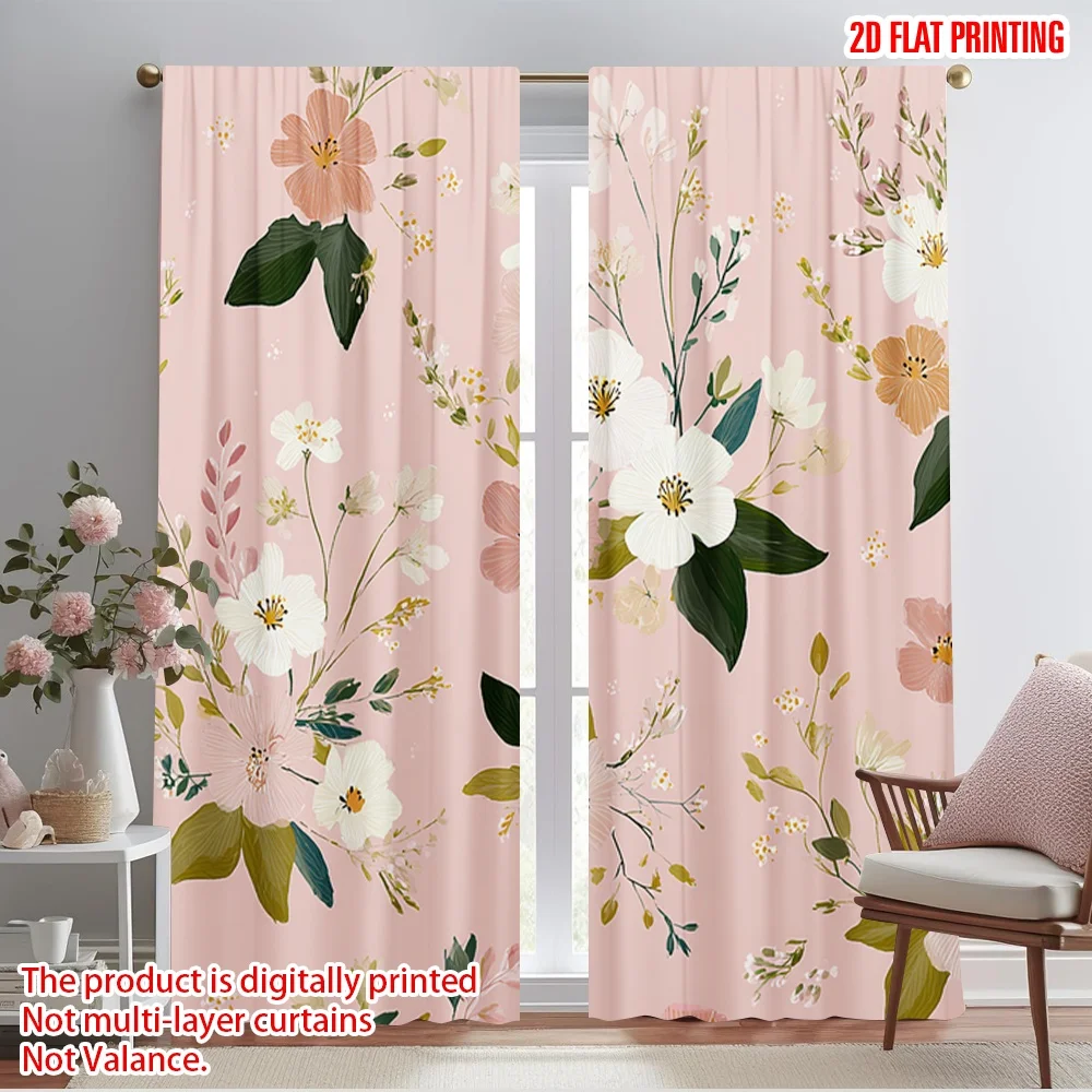 

2pcs 2D flat printing Window Treatment Curtains Floral Botanical Watercolor Blossom 100% Polyester Without Electricity 0 for