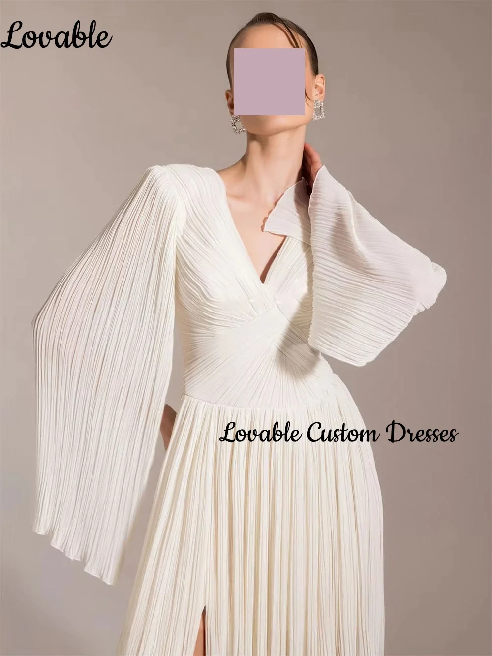Elegante Abendkleider, individuell anpassbar, A-Linie, tiefer V-Ausschnitt, bodenlange Kleider für besondere Anlässe, lange Ärmel mit Reißverschluss, Vestidos De