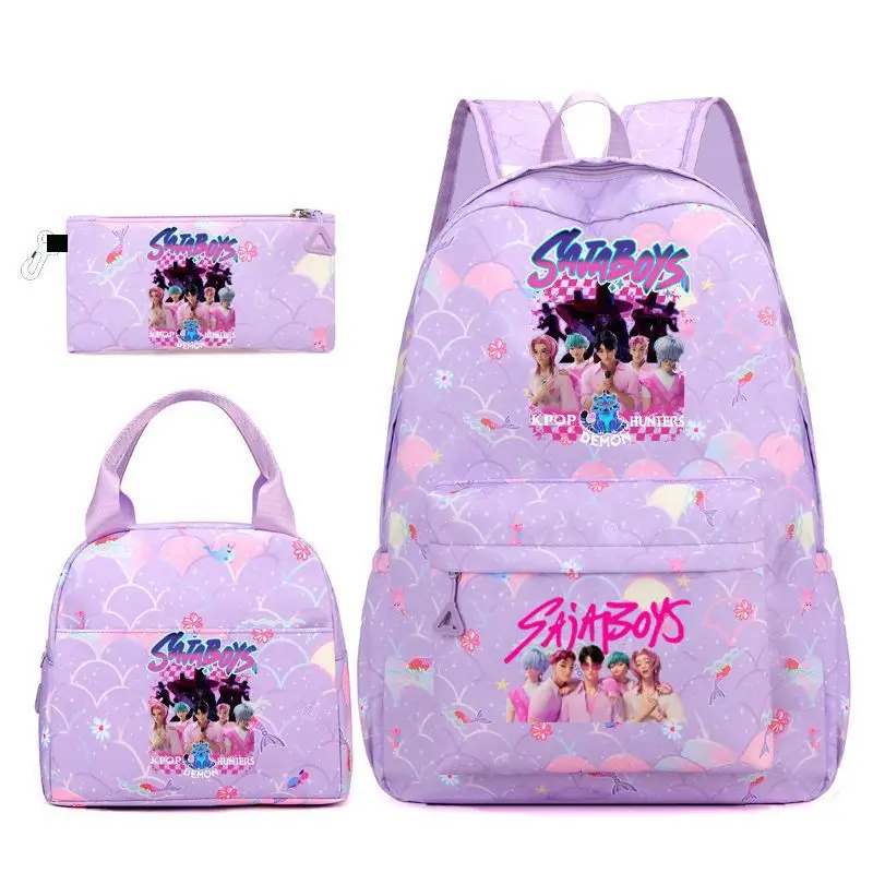 

3Pcs set KPop Demon Backpack Hunter Student Teens SchoolBag Teenager Girl Travel Gradient Mochilas Lunch Bag Knapsack Rucksack