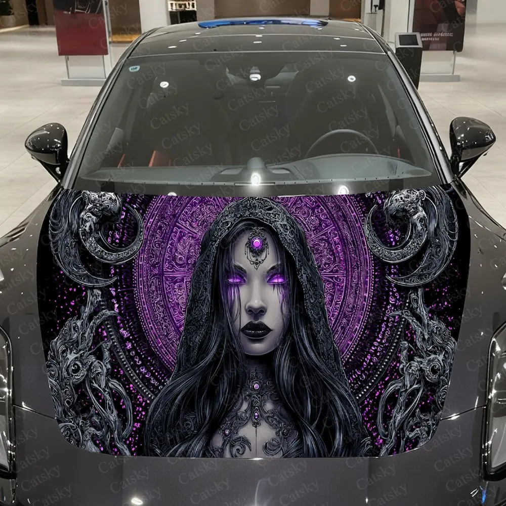 Dark Mystic Priestess Car Vinyl Wrap, PVC Waterproof Car Hood Sticker, Self-Adhesive Scratch-Resistant Stickers