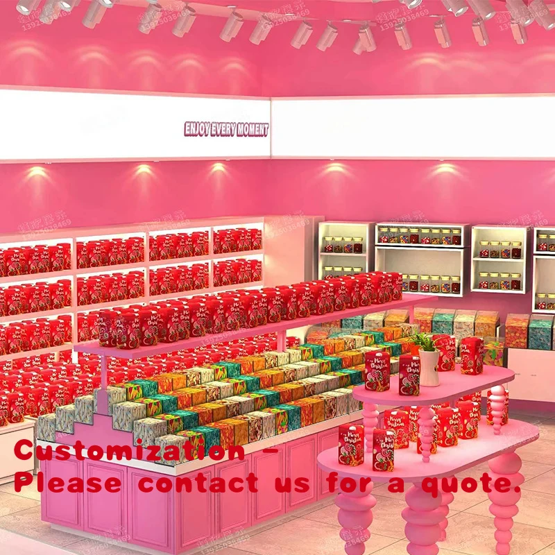custom.Convenience Store Commercial Metallic Double-Sided Food Display Cabinets Gummy Meat Dried Fruit Stir-Fry Snack Shelves