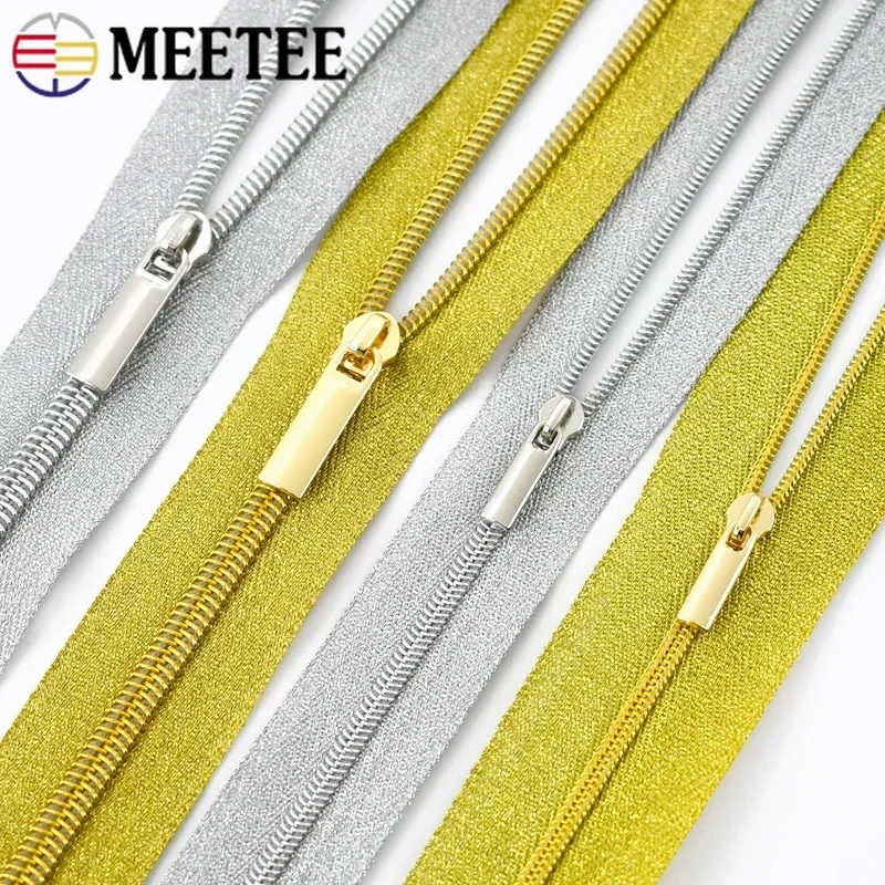 4M Gold Silver 3# 5# Nylon Zipper Tapes for Sewing+ Zippers Sliders DIY Zips By The Meter Coat Repair Kits Apparel Accessories