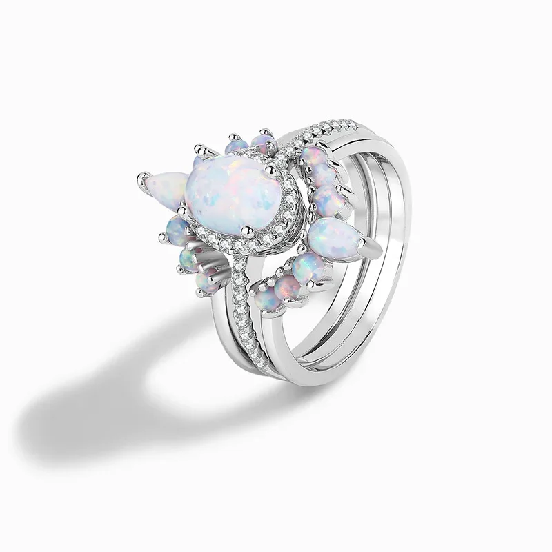 

Sterling silver S925 white opal gemstone oval multi-layer jewelry high quality exquisite light luxury women's ring