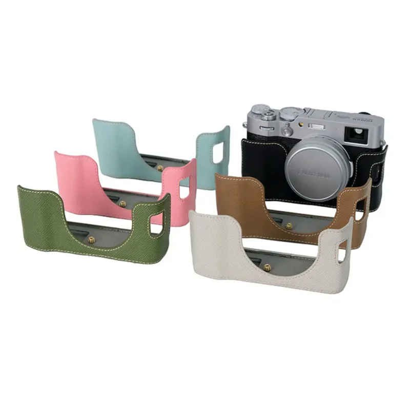 

For Fujifilm X100VI Fuji x100vi Battery Opening Bottom Cover Palm Print Camera Bag PU Leather Half Body Case