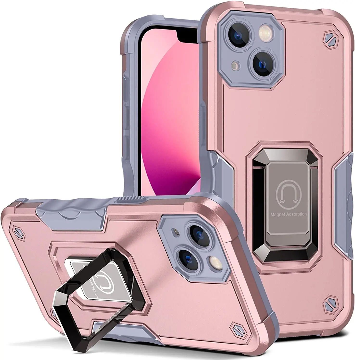 

Case for iPhone 14 Series, Military Grade Hard Rugged Cover Heavy Duty Armor Phone Cases with Metal Ring Kickstand Shockproof