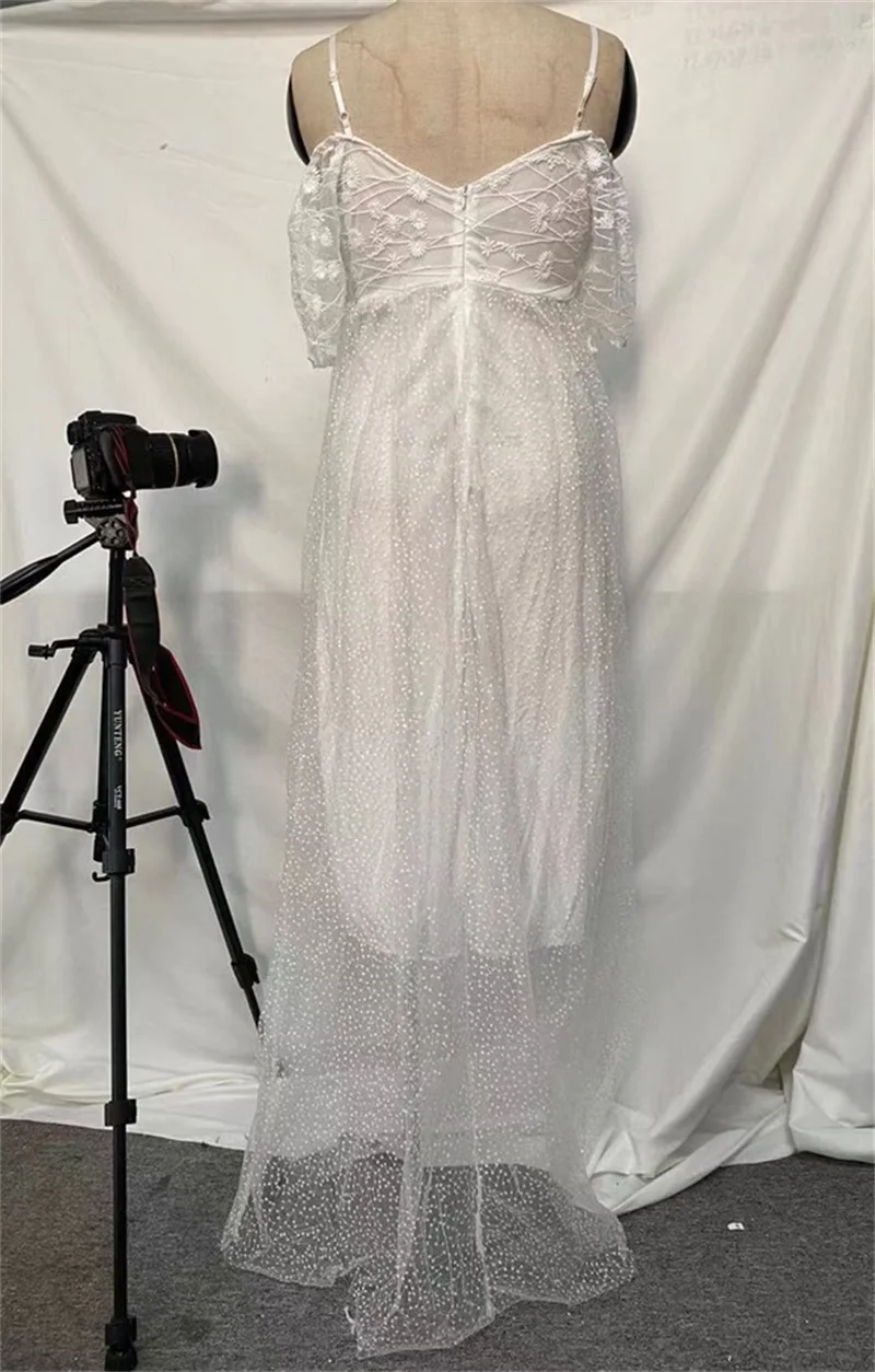 Кружевное женское свадебное платье с открытыми плечами, бальное платье на бретелях-спагетти с глубоким V-образным вырезом и открытой спиной, свадебное платье с рукавами-фонариками, Новинка
