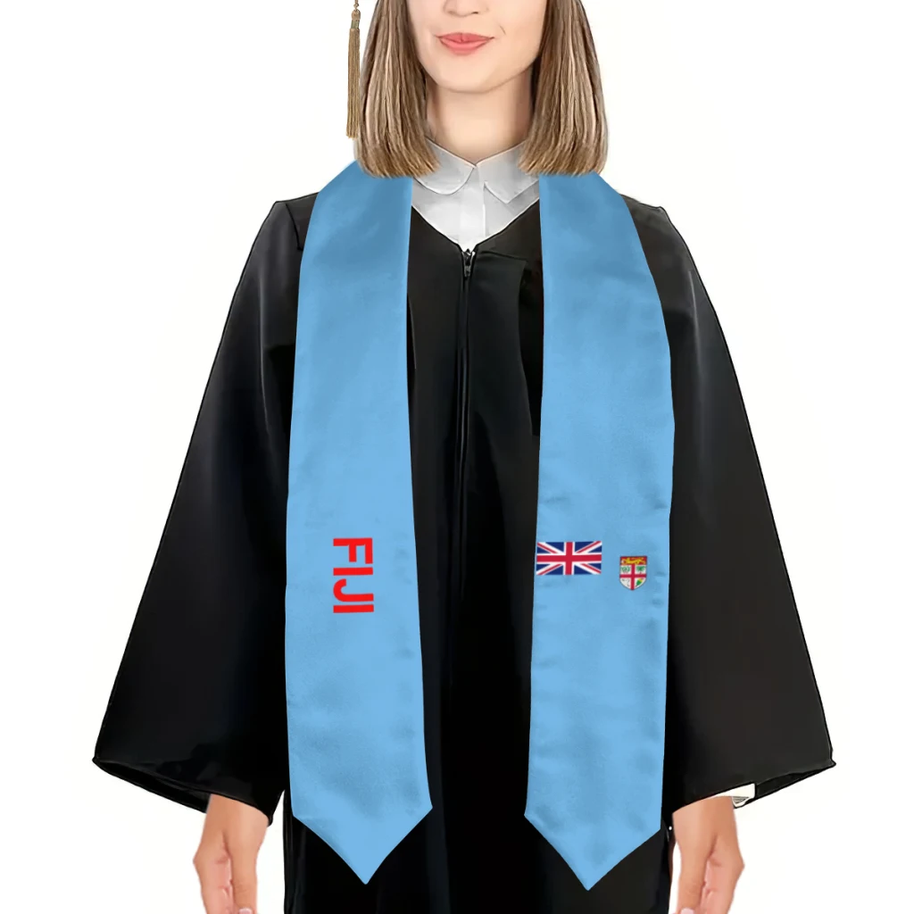 More design-chal de graduación, Bandera de Fiyi y Estados Unidos, estola, faja, Honor, estudiar a bordo, Estudiantes Internacionales