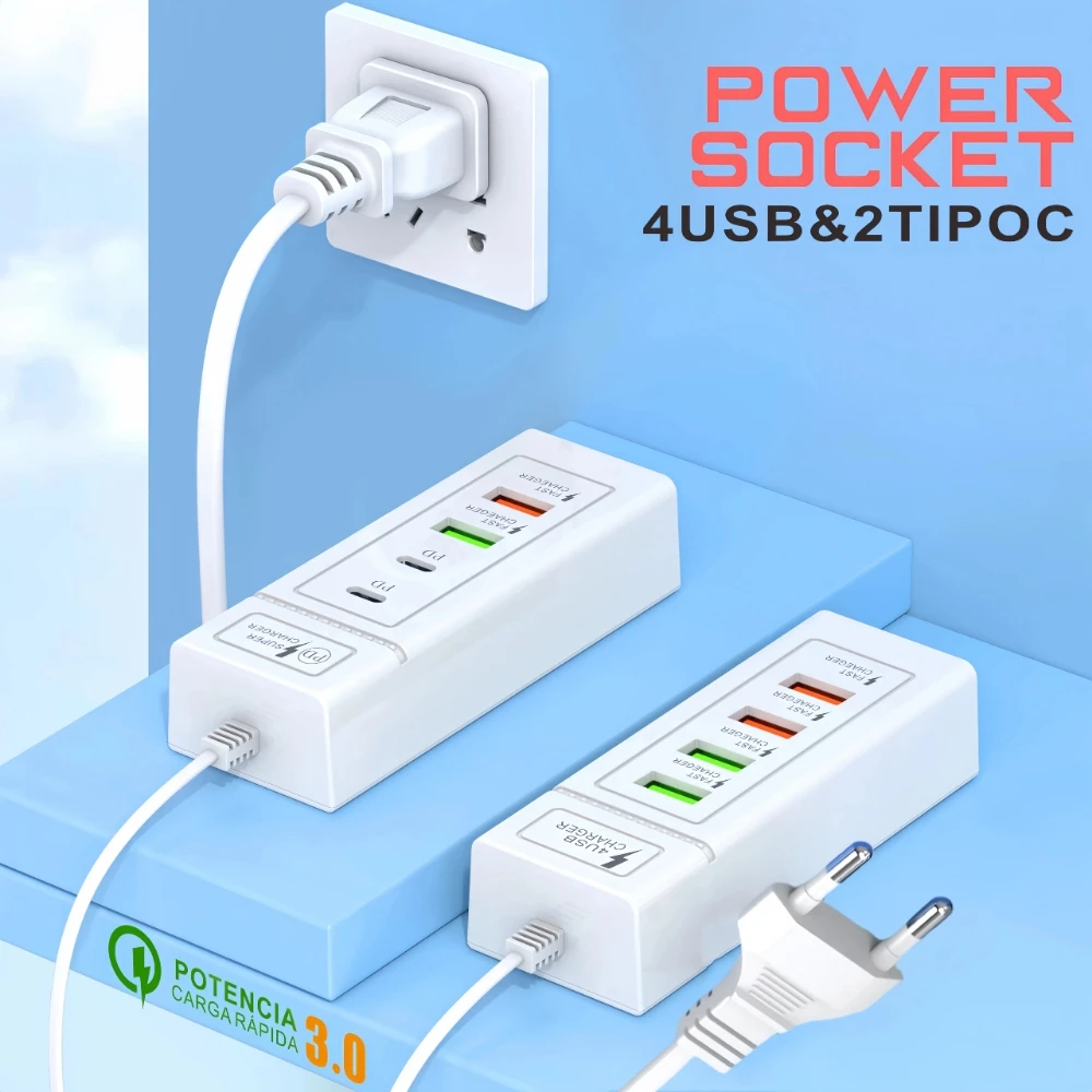 USB Type-C充電器,4ポートUSBハブ,3.0,急速充電,壁の充電,電話アダプター,iPhone, Xiaomi, Samsung,電源コンセント