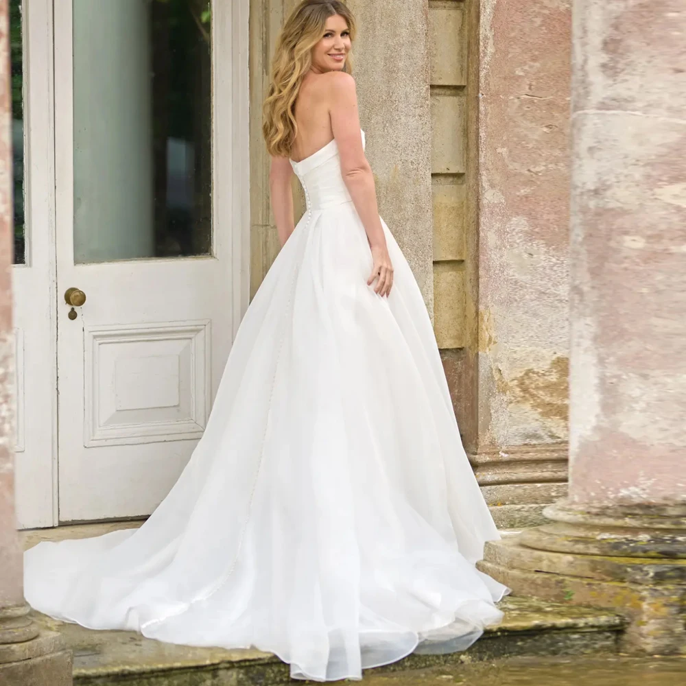 Strapless 웨딩 드레스 CrossCrisss Sweetheart Neck Bridal Growns 지퍼 버튼 이브닝 드레스 맞춤형 свадебное платье