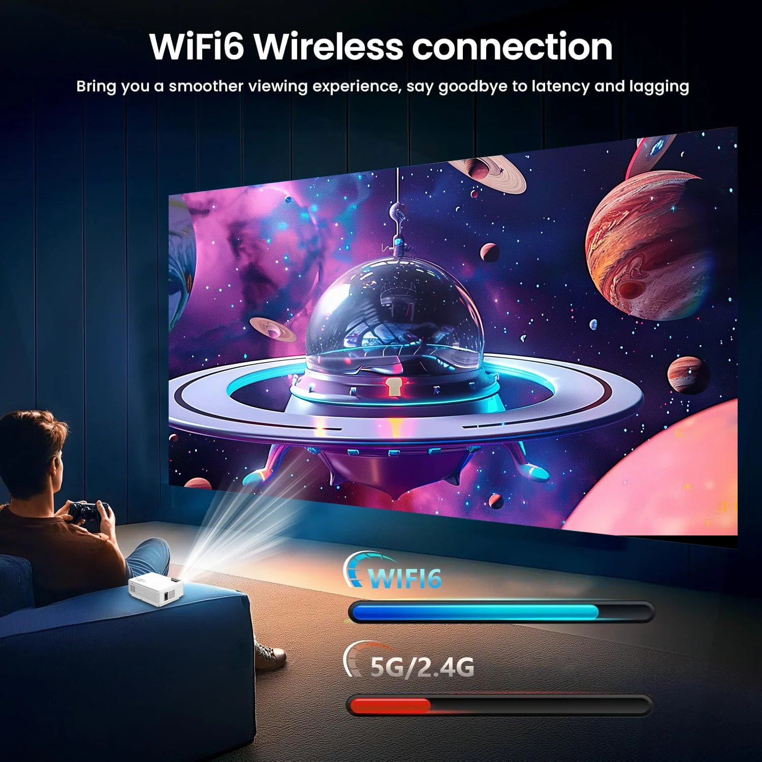 جهاز عرض جديد عالي الوضوح 2025، يدعم أجهزة عرض 4K، مكبرات صوت مدمجة، مع WIFI، متوافقة مع أجهزة متعددة #3
