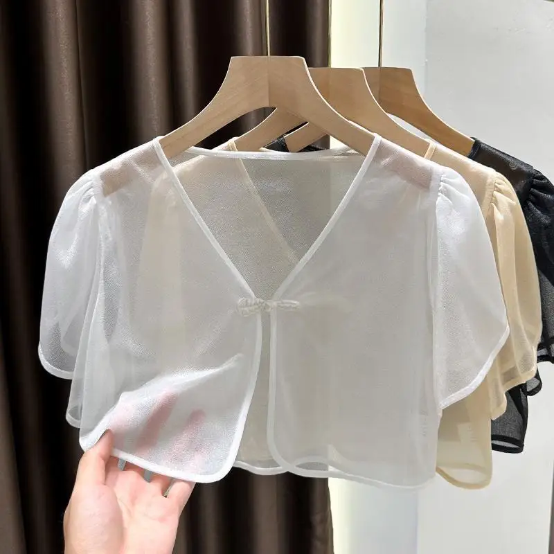 Chiffon Short Outer Wear Sunscreen Shawl Women Sun Clothing Summer Sun Protection Air-Conditioning Cloak Lace Thin Jacket A451