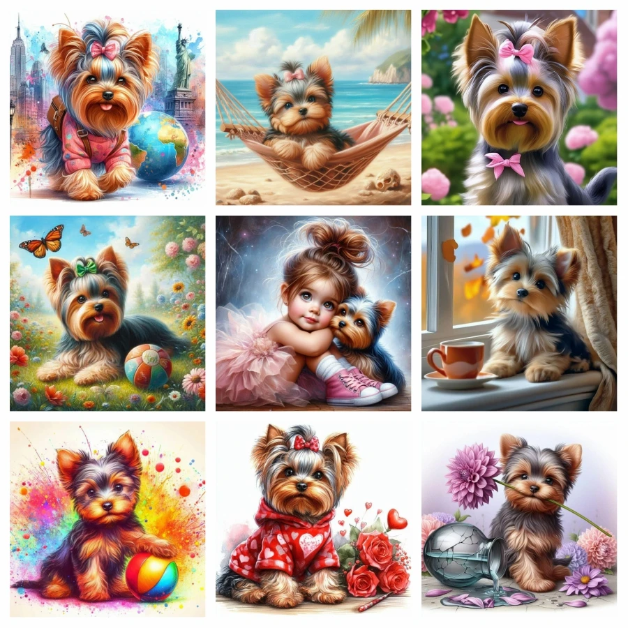 Niedlicher Yorkshire Terrier Haustier Hund 5D Diamant Malerei Kunst Kleiner Welpe Tier Stickerei Kreuzstich Diy Handarbeit Geschenk Home Decor