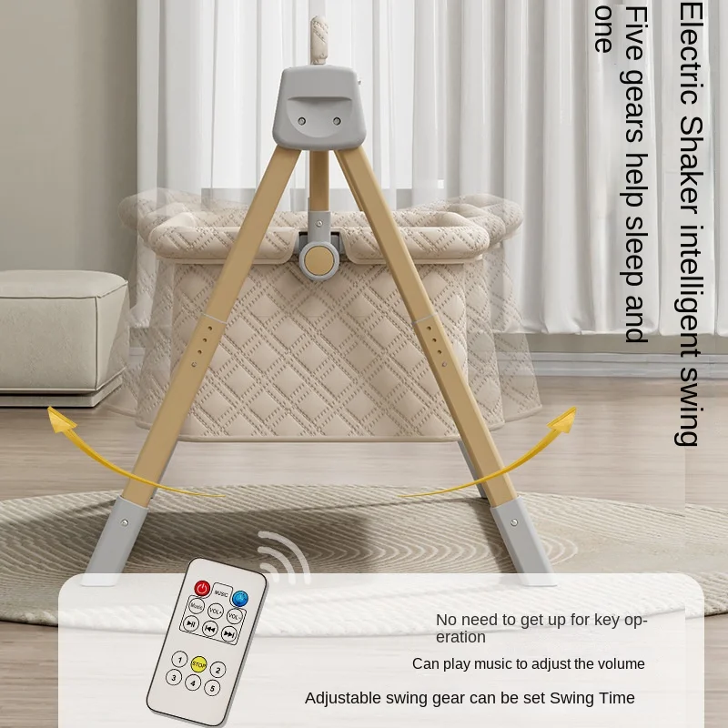 Baby Cradle Baby Crib Electric Foldable Rocking Cradle with Timing Music Automatic Rocking Recliner Crib Basket for Infant