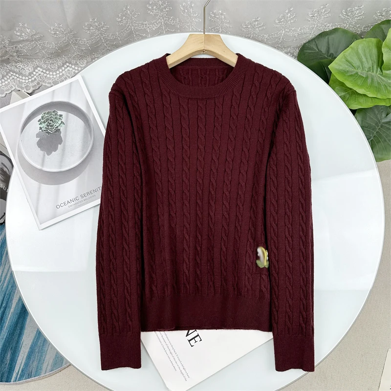 Hand Embroidered Flower Decorated round Neck Woolen Sweater Women's Loose Fit Long Sleeve Knitted Pullover Vintage Style