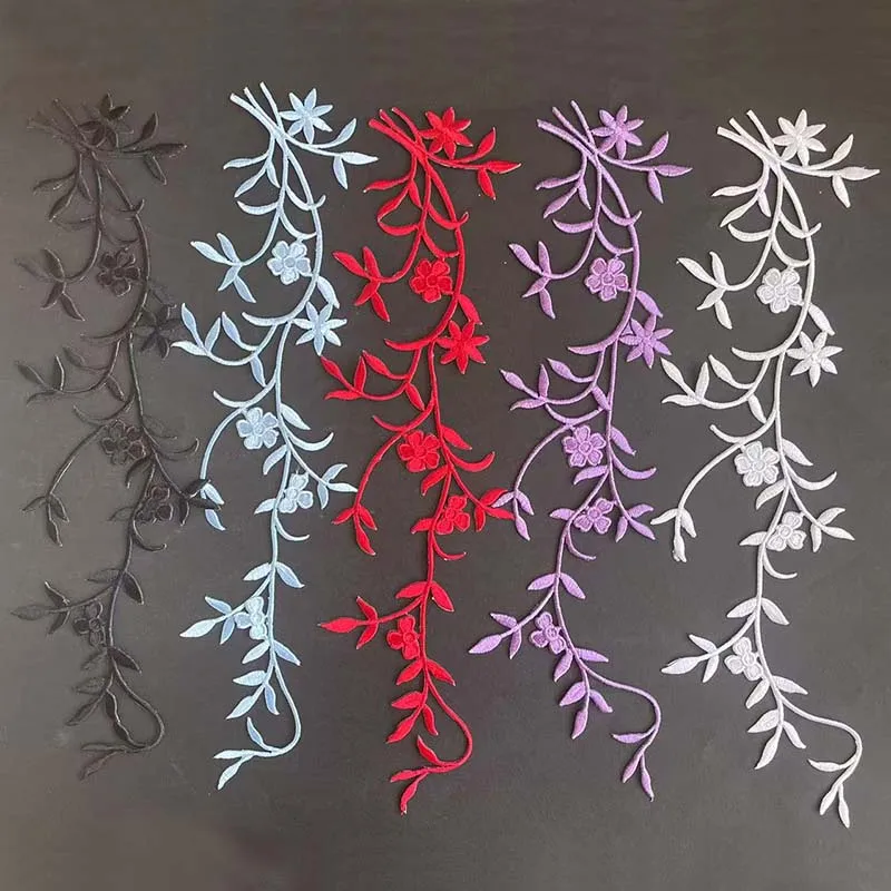 1 Stück, 5 Stück Pflaumenblüten-Stoffapplikationen zum Aufbügeln, Blumen- und Blätter-Efeu-Aufnäher, Thermocollants für Kleidung – Detail 7