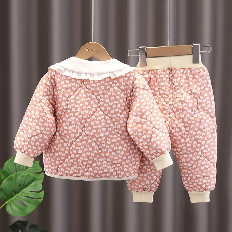 Baby's Set Winter Cotton Suits for Girls Cotton-padded Jackets+trousers for Autumn Winter Infants Children Thickened Loungewear