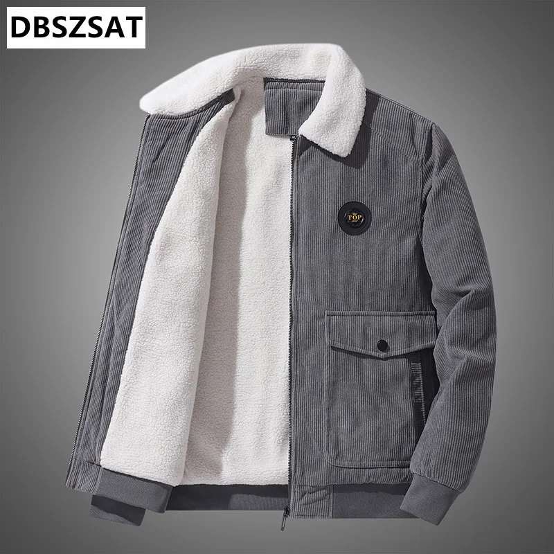

New Autumn Winter Corduroy Jacket Men Velvet Warm Windbreaker Outerwear Outdoor Casual Turn Down Collar Military Jacket M-5XL