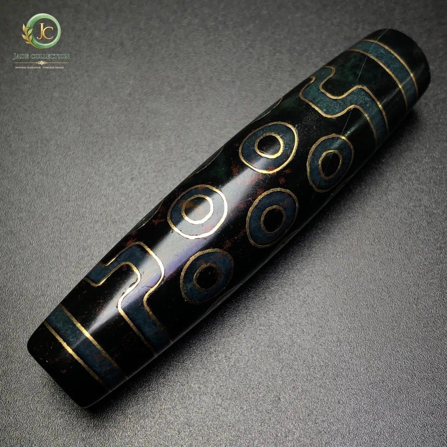Tibetan Buddhism Agate Inlaid Gold Wire 16 Eyes Totem Dzi Bead Pendant G3679