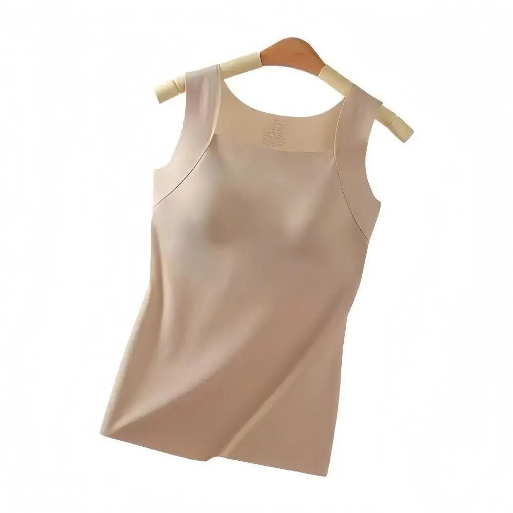 Breathable Built-in Bra Seamless Camisole U Neck Fixed Cup Bottoming Underwear Wireless Solid Color Velvet Camisole Indoor Wear