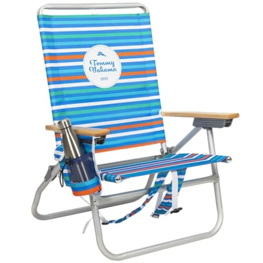 

Beach chair for outdoor use, aluminum frame, navy blue, 4-position reclining with extended seat height and easy foldable backpa