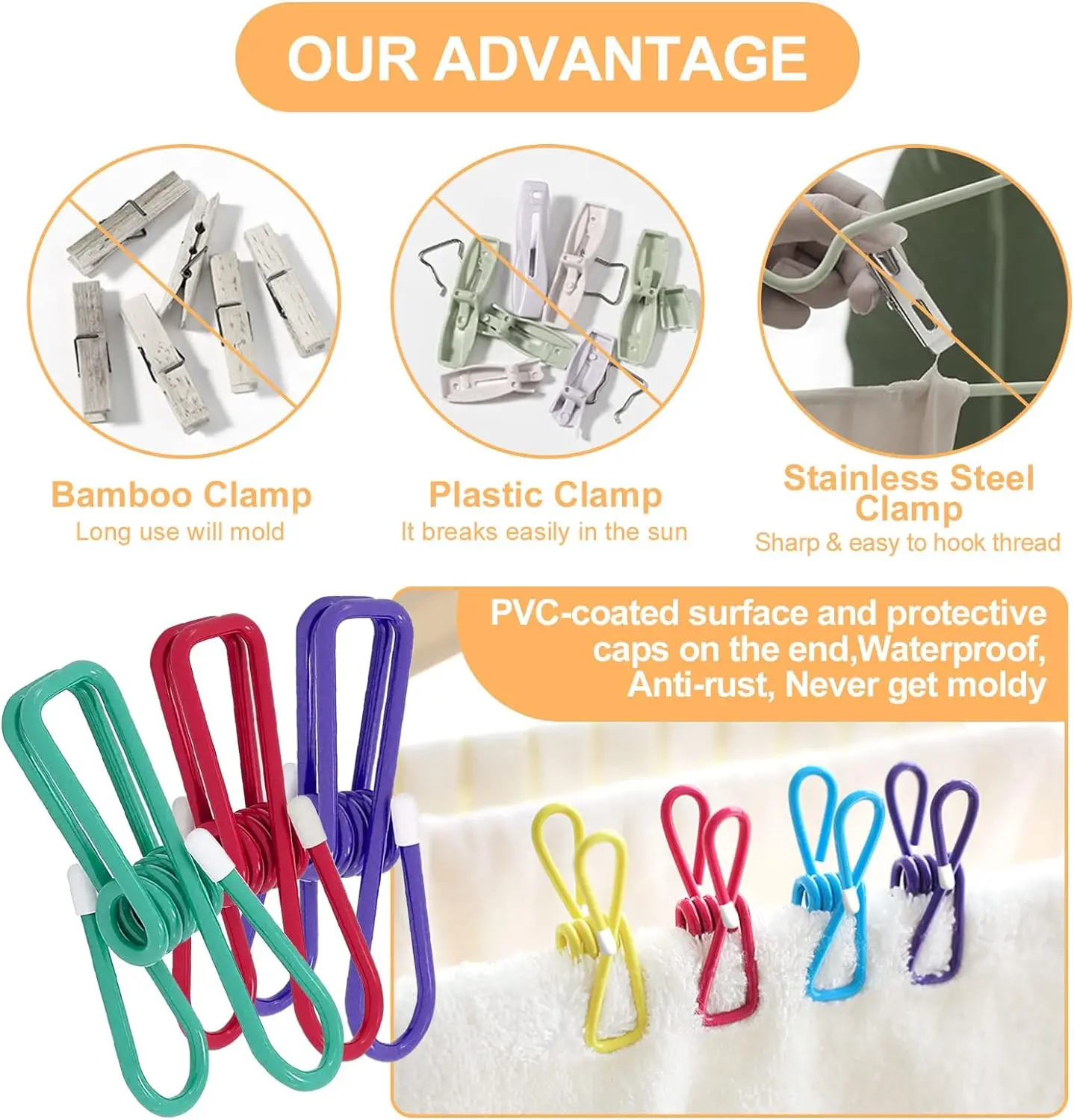 10 Pcs Steel Wire Clip Bag Clip Utility Clip Food Packages Sealing Clip Colorful PVC-Coated laundry Clothesline Clamping clothes