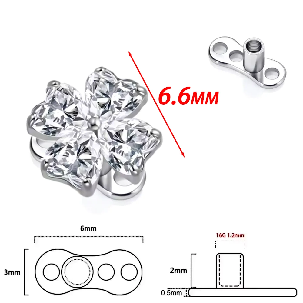 Implantatqualität F136 Titanlegierung Hochwertiger glücklicher vierblättriger Kleeblatt-Zirkonia-Schlüsselbein-Implantat Mode-Körperpiercing-Schmuck – Detail 2