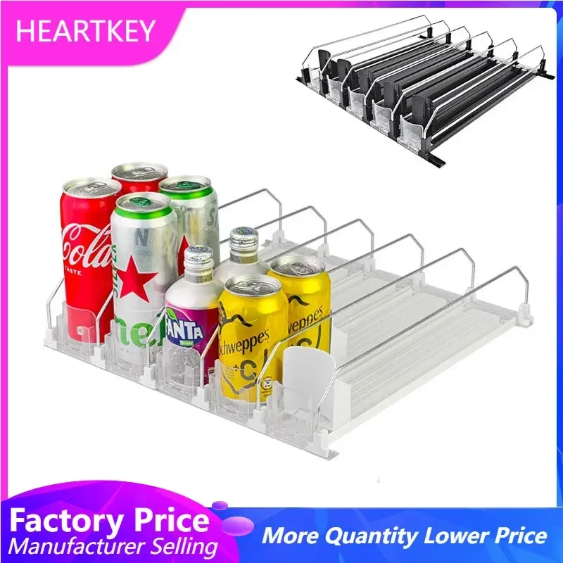 Drink Organizer Dispenser Spring Push Adjustable Width Beverage Water Beer Storage Self-Pushing Can Organizer for Refrigerator