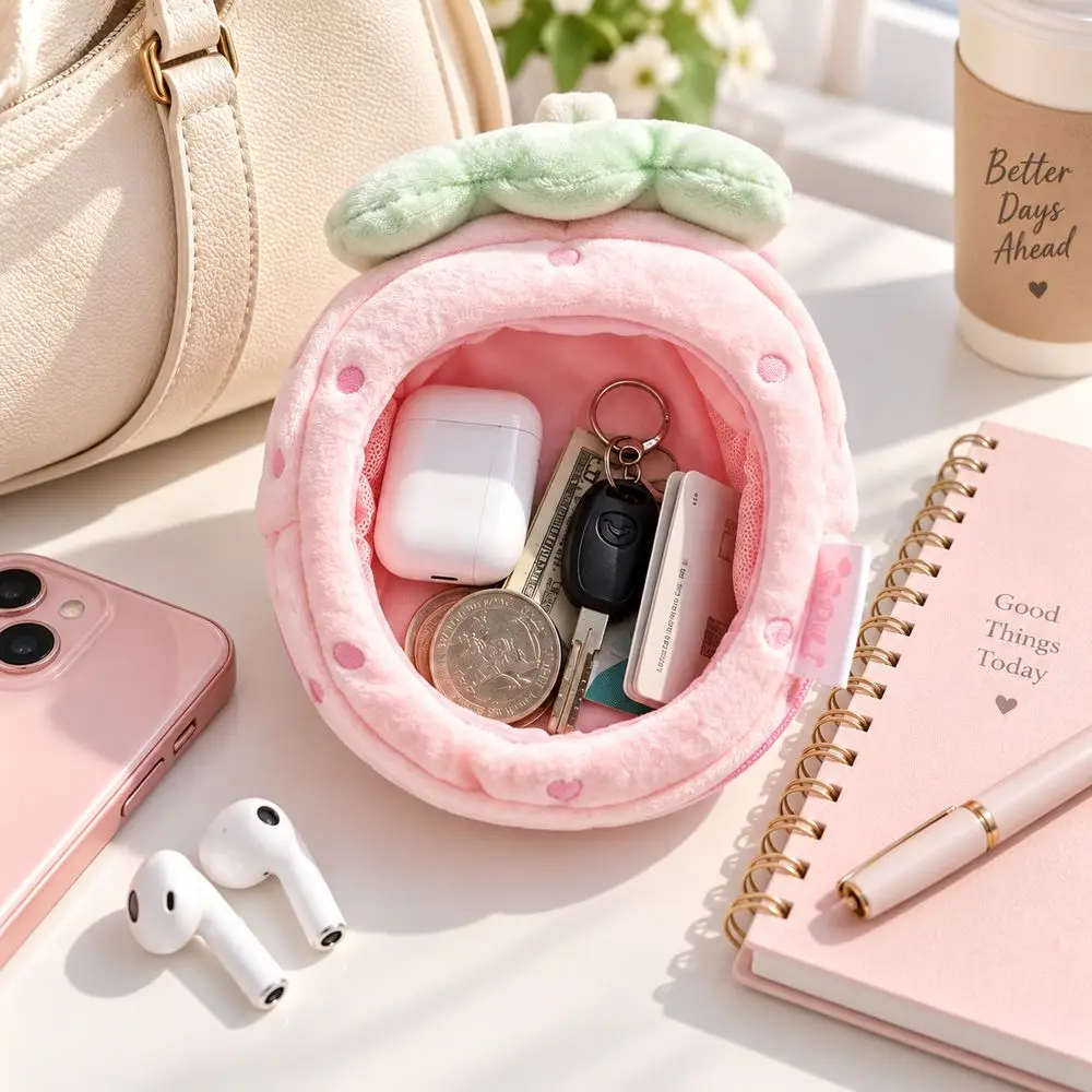 Gifts Doll Display Bag Strawberry Shape Clear Window Doll Carrying Pouch Pink Hanging Clip Strawberry Doll Bag Travel