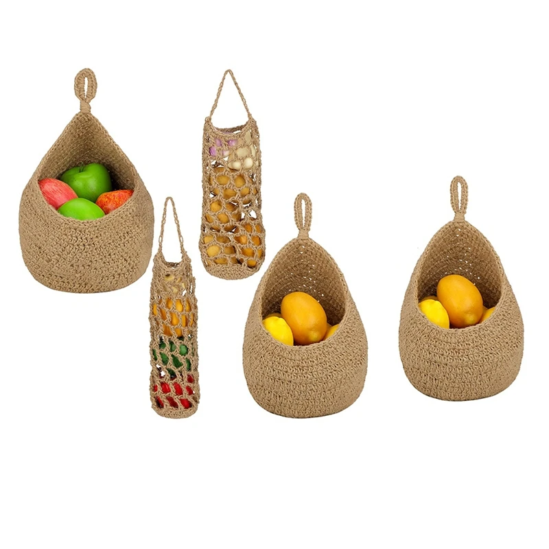 

5 Pcs Storage Basket Kitchen Vegetable Basket For Kitchen Hanging Wall Basket Handwoven Potato Storage Baskets For Kitchen Wall