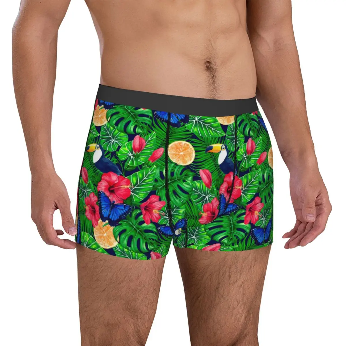 Leaf And Toucan Underwear Tropical Garden Males Panties Printed Breathable Boxer Shorts Trenky Shorts Briefs Plus Size 2XL