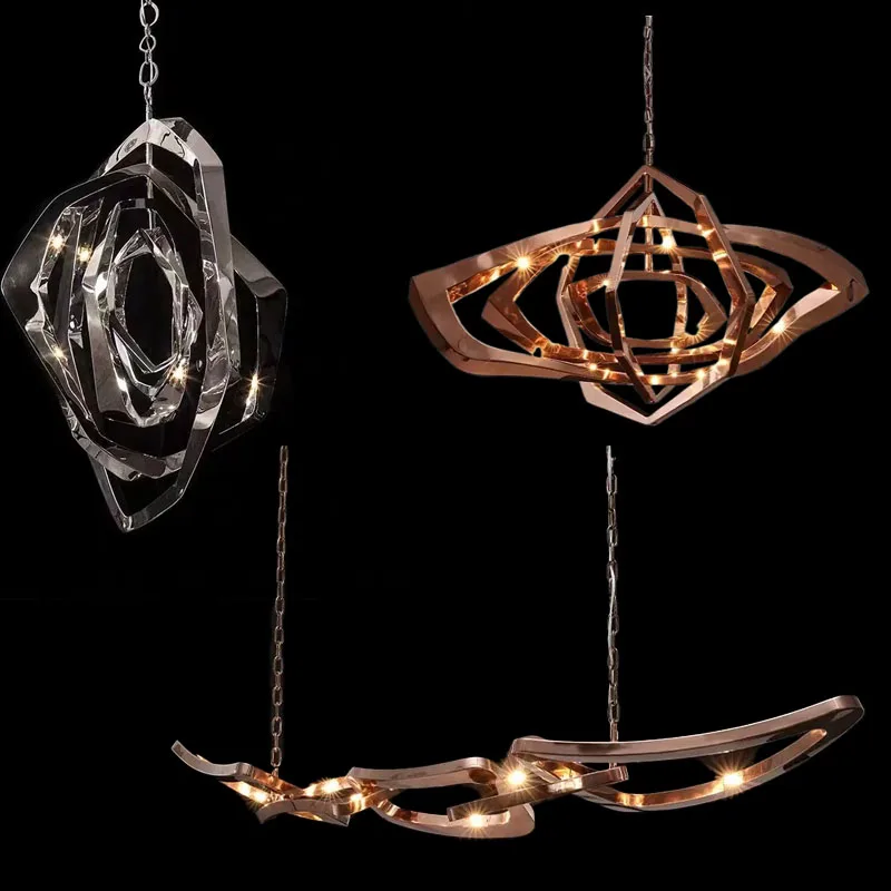 

Modern Designer Long flying knife shape Rose Gold LED Chandelier Ceiling lustre Height adjustable luminaire for Kitchen Island