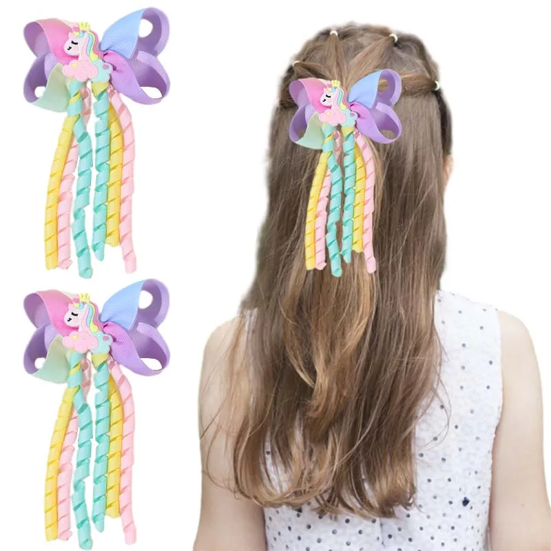 

ncmama 2Pcs Cute Unicorn Hair Clips Cartoon Unicorn Hairpin for Baby Girls Boutique Ribbon Curly Barrettes Kids Hair Accessories