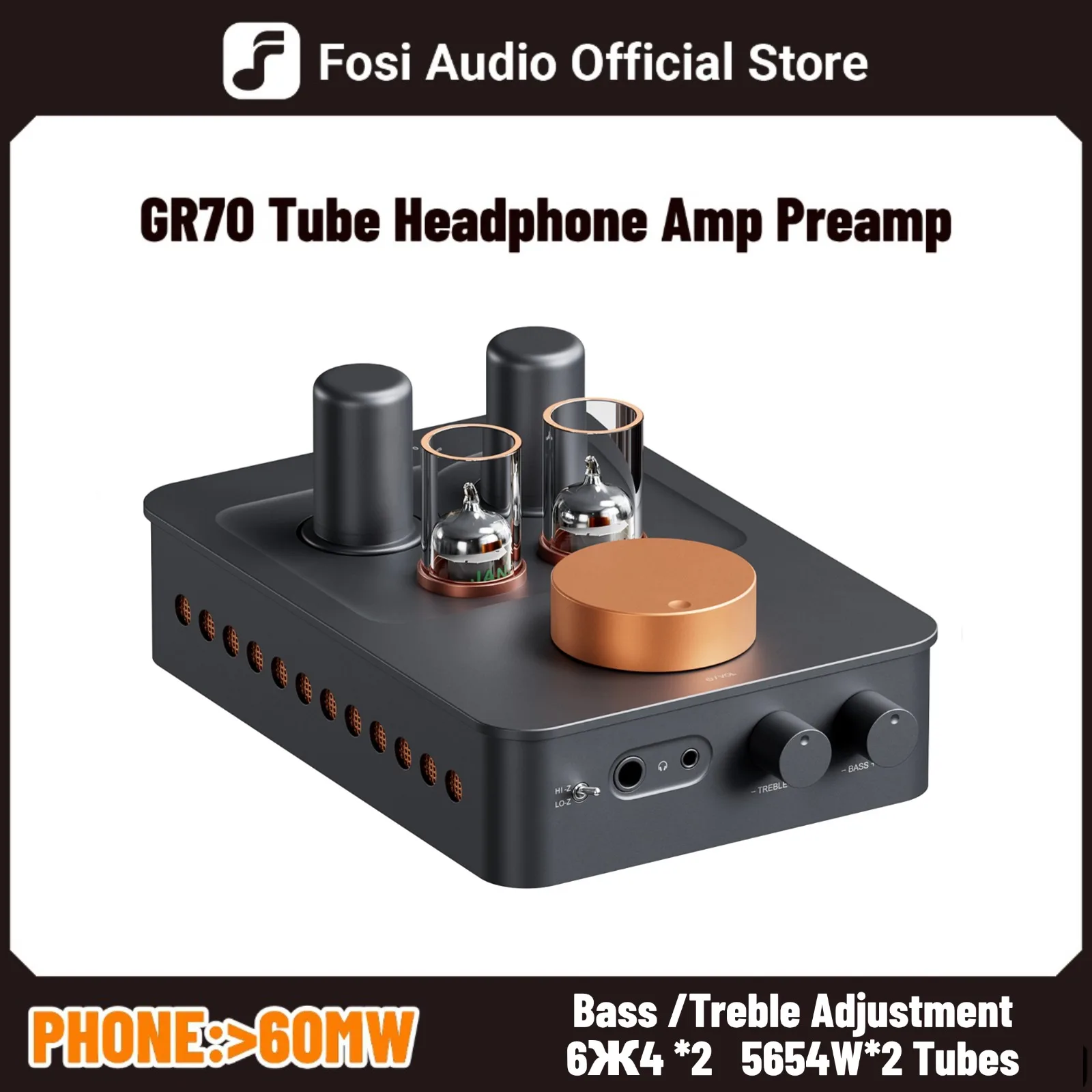 Fosi Audio GR70 Tube Headphone Amplifier Preamp Class A Vacuum Tube Amp with 5654W*2 & 6Ж4*2 3.5mm & 6.35mm Jack