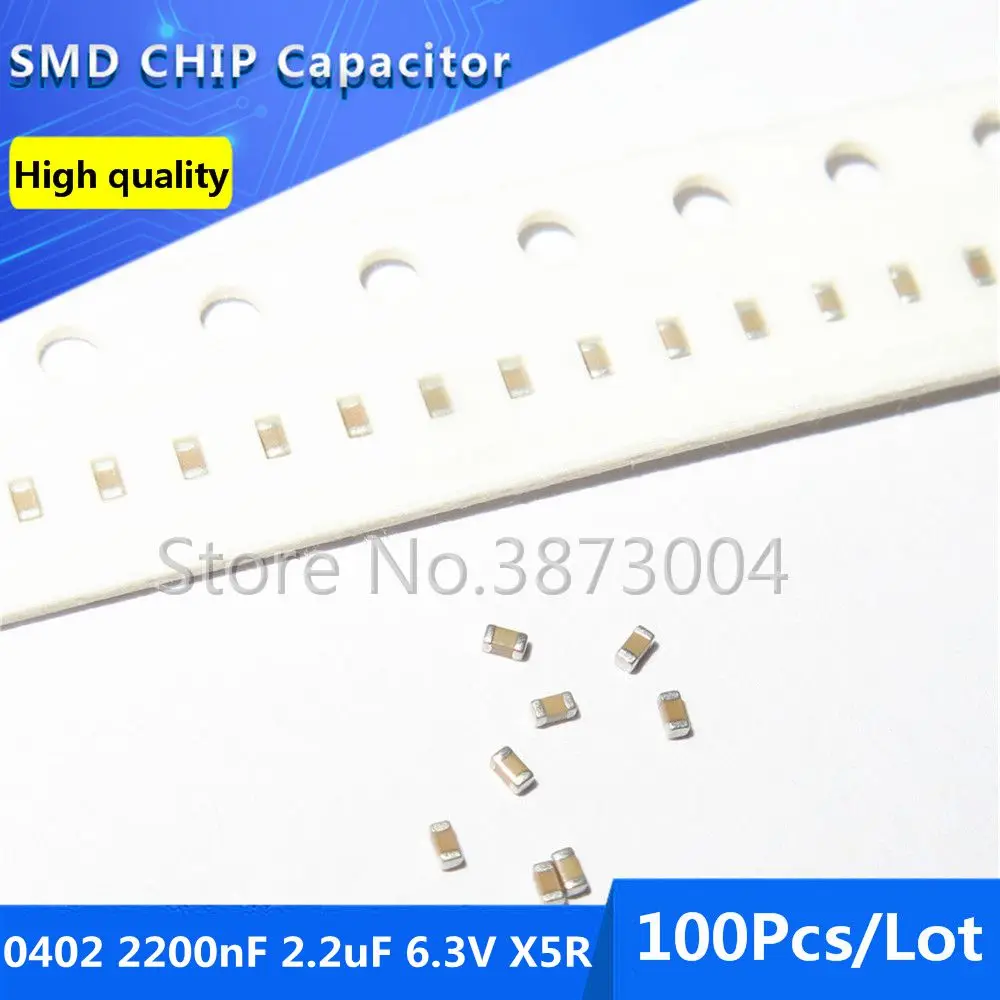 100pcs 0402 2.2uF 6.3V X5R 10% Thick Film Chip Multilayer Ceramic Capacitor