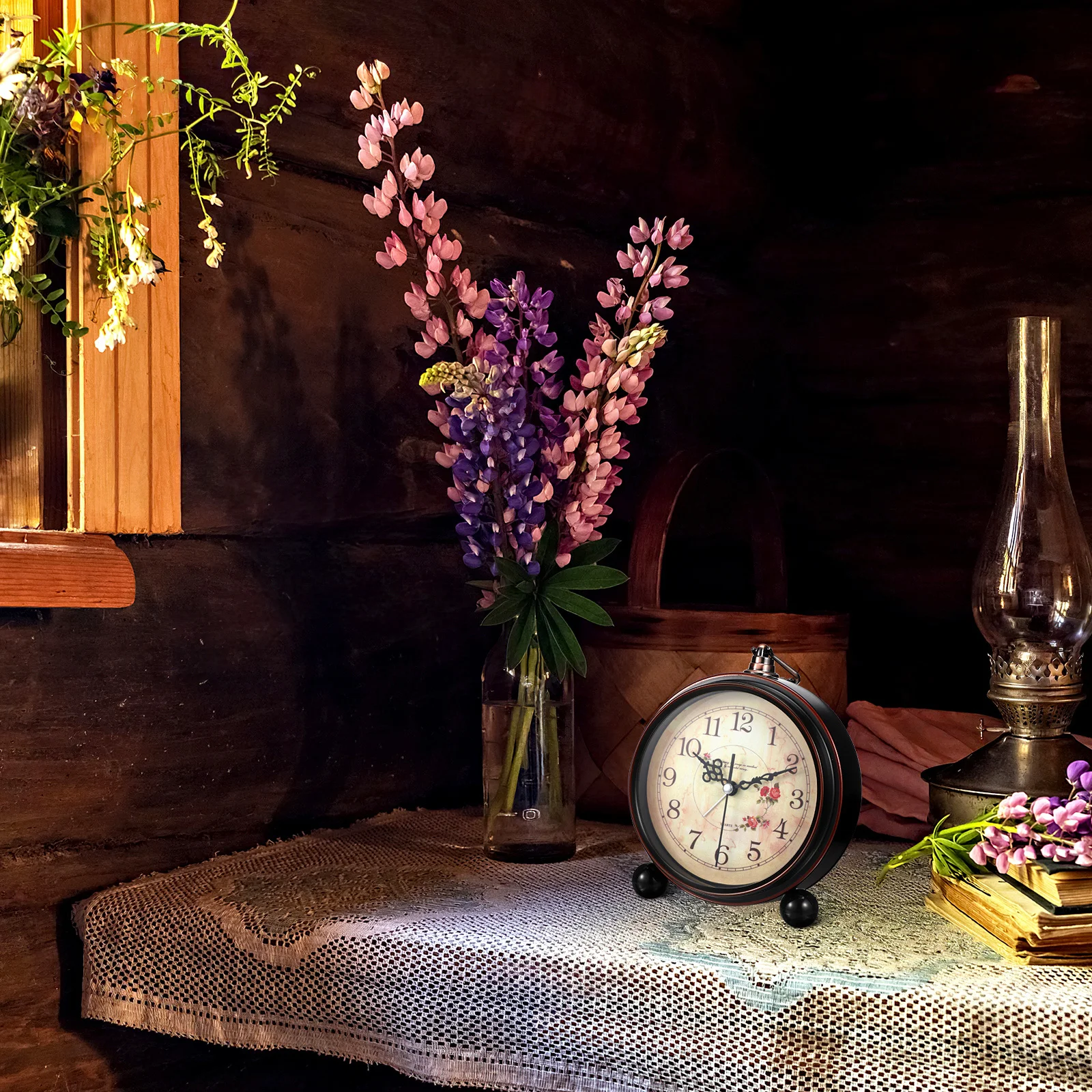 

Vintage Creative Alarm Clock Metal Case Glass Lens Quiet Non-Ticking Quartz Movement Desk Table Clock For Bedroom Office Decor