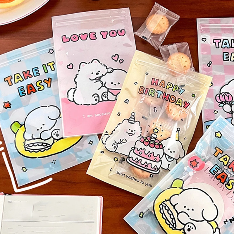 5PCS Cute Cartoon Dog Candy Bags Zip Lock Cookie Gift Plastic Bag For Biscuits Baking Package Kids Birthday Party Supplies