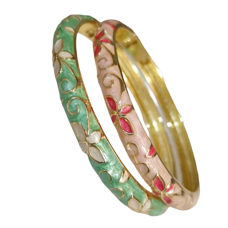 

Vintage Oval Cloisonne Thin Clover Bangles Enamel filigree Spring Hinged Cuff Bracelets Ethnic Accessories Women Gifts