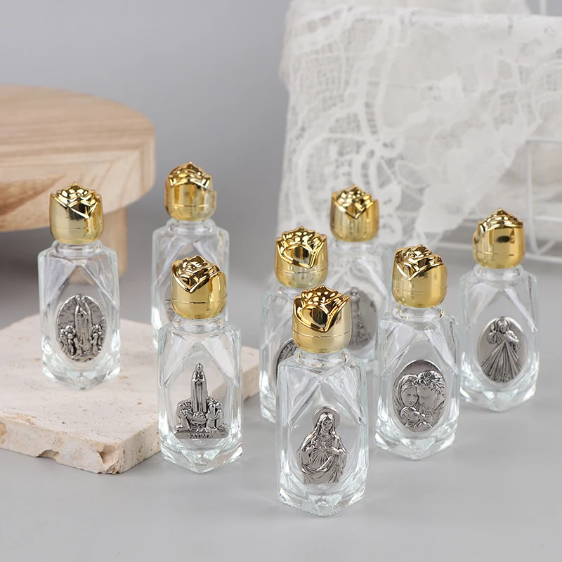 زجاجة مياه مقدسة كاثوليكية سعة 15 مل، زجاجة نحت عذراء كريستيان ذهبية، زجاجة مياه مقدسة #5