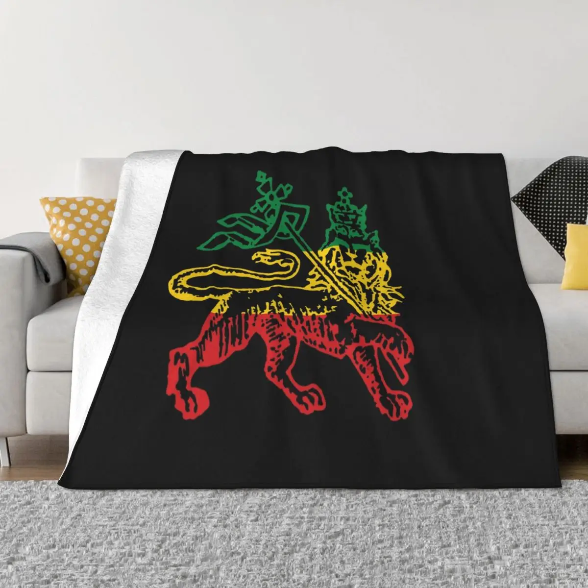 Fleece Lion Of Judah Flag Ethiopia King Selassie Rasta Throw Blanket Warm Flannel Ethiopia Blankets for Bedding Office Couch