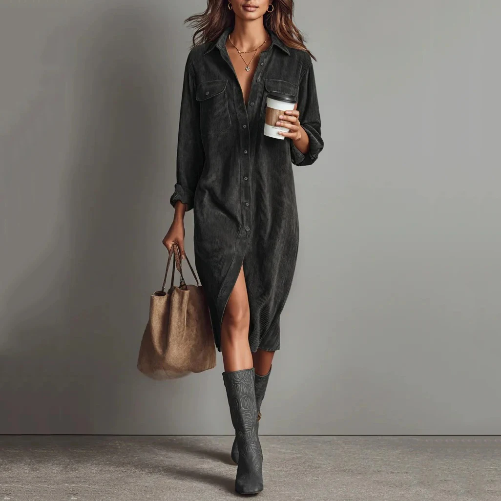 بلون المرأة الربيع فستان كاجوال جديد 2026 واحدة الصدر كم كامل منتصف العجل فستان ربيع الخريف سروال قصير تي شيرت فستان