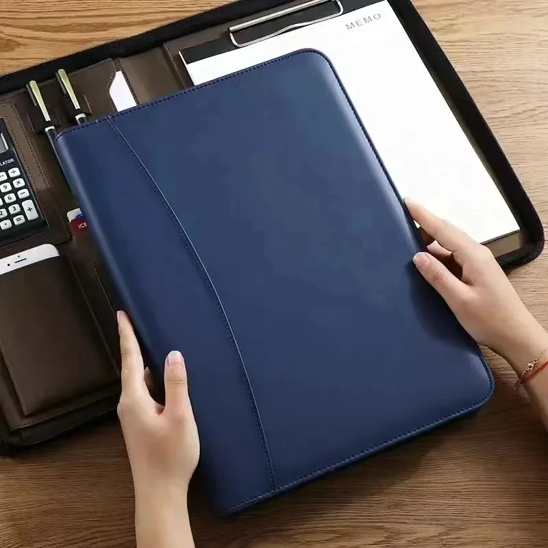 A4 Smart Reusable Padfolio Organizer Leather Planner Folder Document Holder Phone Pockets Briefcase Multifunctional for Office