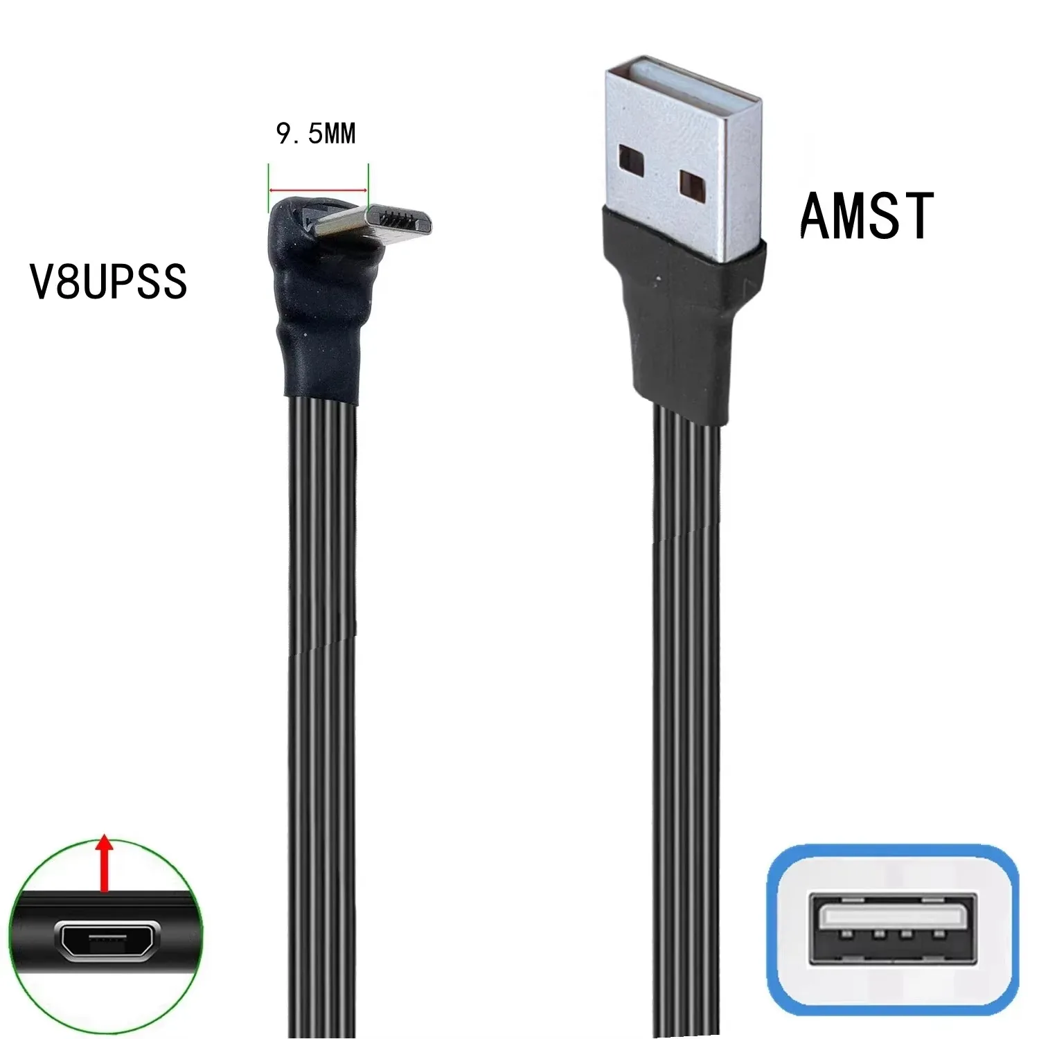 Hyper flat, flexible, top, bottom, left, right, 90 degree angle, USB UltraShort  micro USB plug to USB plug, 0.05m-3 meters
