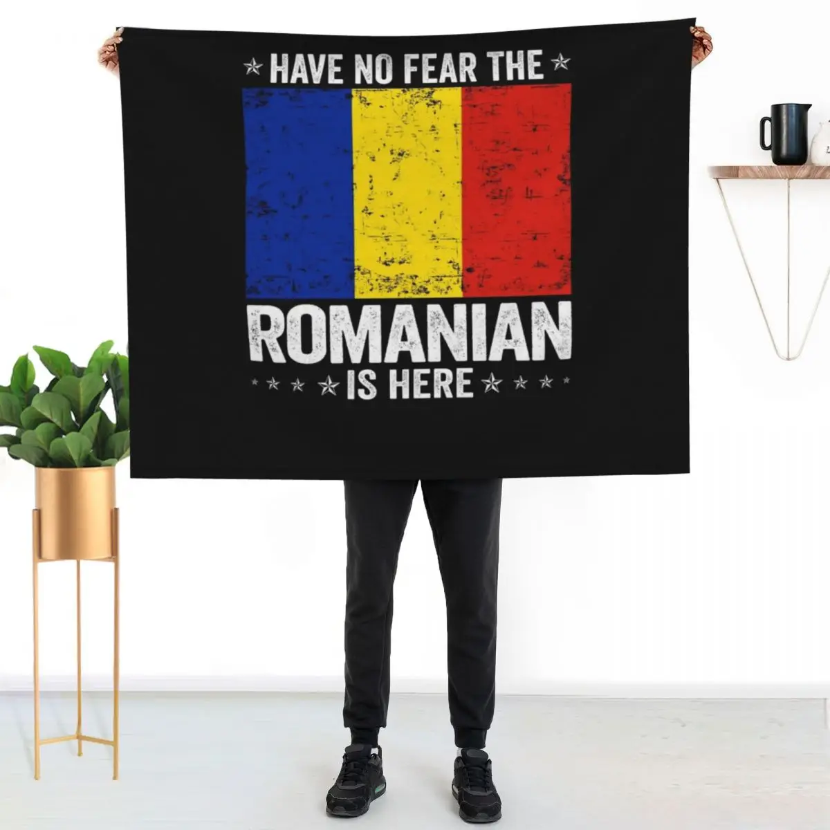 Have No Fear The Romanian Is Here Romania Flag Design Throw Blanket Furry Quilt Custom Soft Furrys Blankets