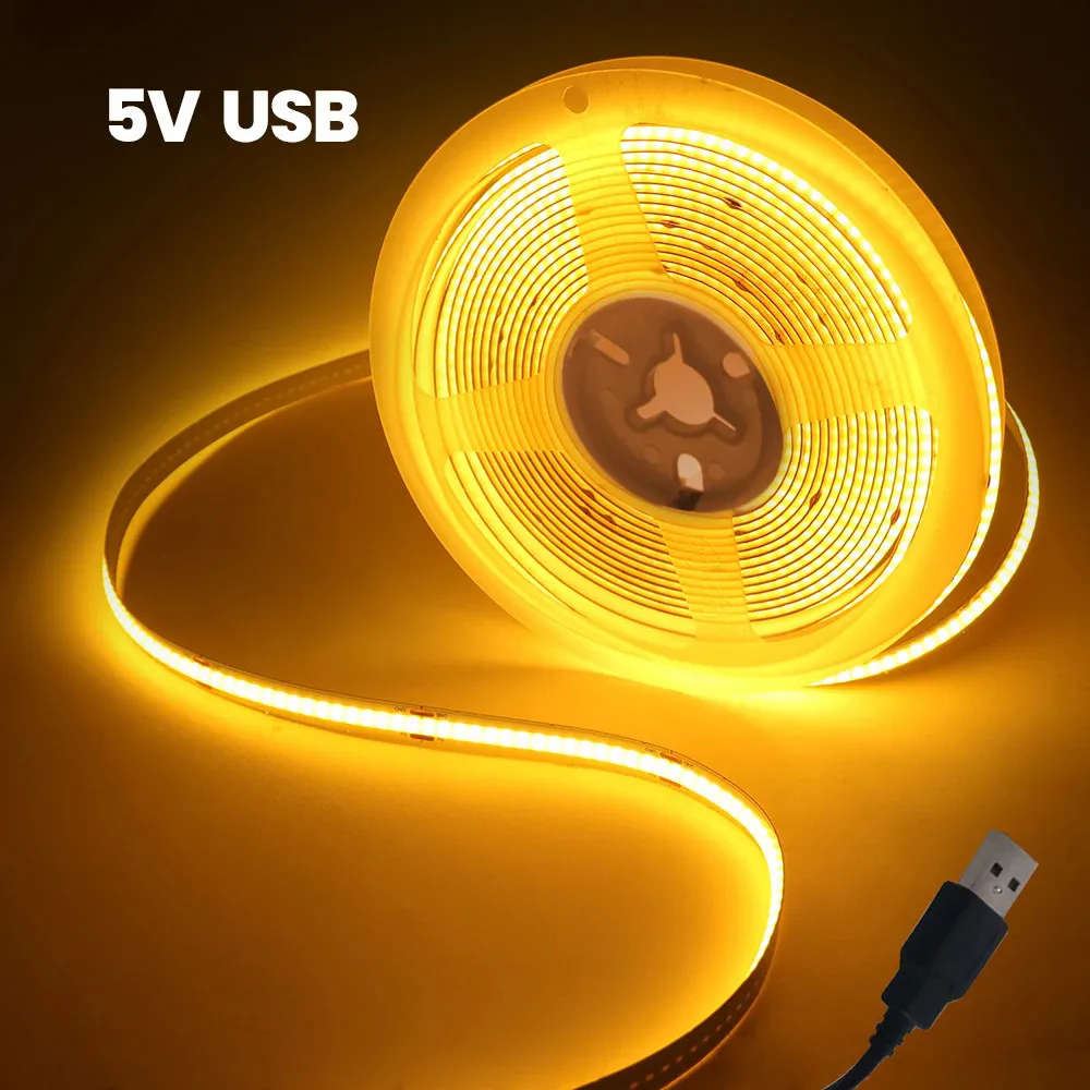 1m 5V COB USB Led Light LED Strip Light 320 LEDs High Density Flexible COB RA90 Warm Nature White Linear LED Light for Home Deco