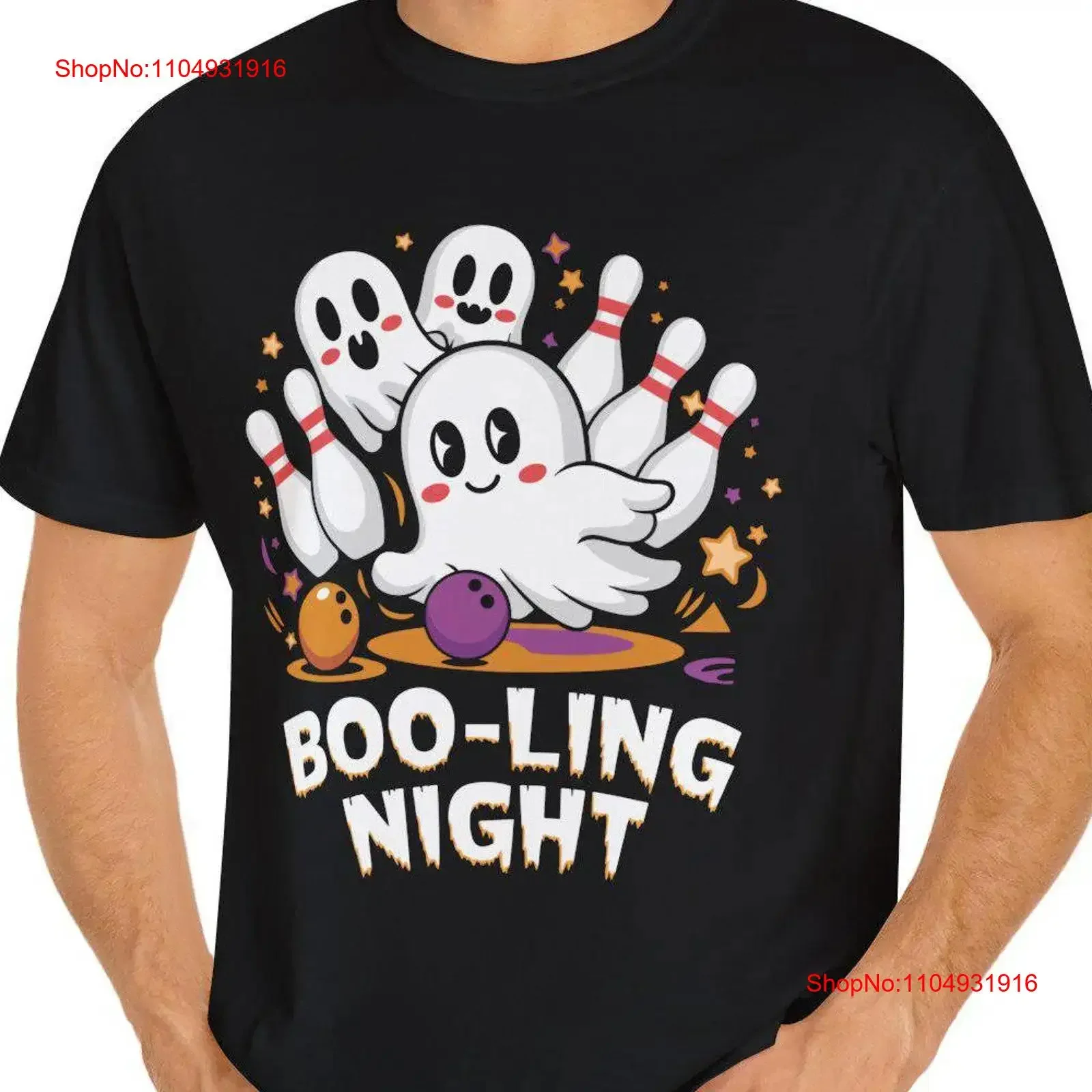 

Halloween Cute Ghosts Bowling T Shirt Boo ling Cotton Spooky Fall Funny October vintage Washed Stylish homme Stretched fashion