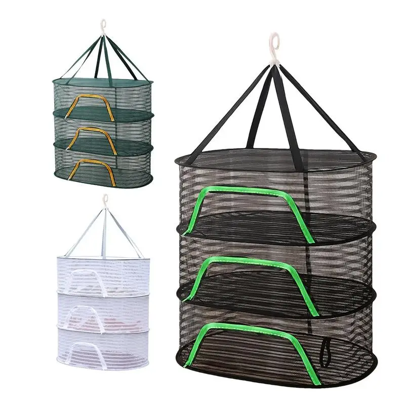 Lay Flat Drying Rack Foldable Drying Basket 3 Layers Dryer Rack with Zippers Large Portable Vegetable Drying Rack Supplies