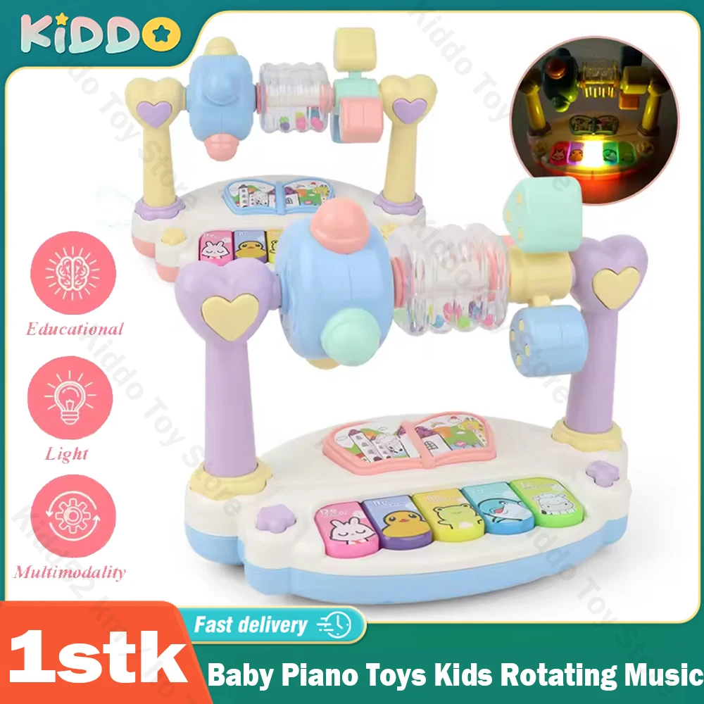 Baby Piano Toys Kids Rotating Music Piano Keyboard with Light Sound Musical Toys for Toddlers Early Educational Music Toy Gifts