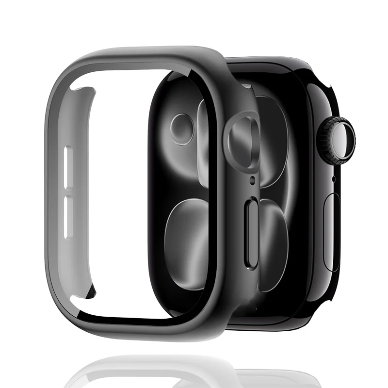Gehärtetes Glas + Hülle für Apple Watch 38–40 mm, 41 mm, 42 mm, 44 mm, 45 mm, 46 mm, Displayschutzfolie, Schutzhülle, iWatch 11, 10, 8, 7, 9, 6 SE 5